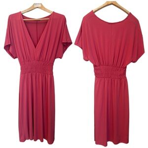 Zara Red/Coral V-neck Dress with Drape Sleeves and Cinched Waist, Size S